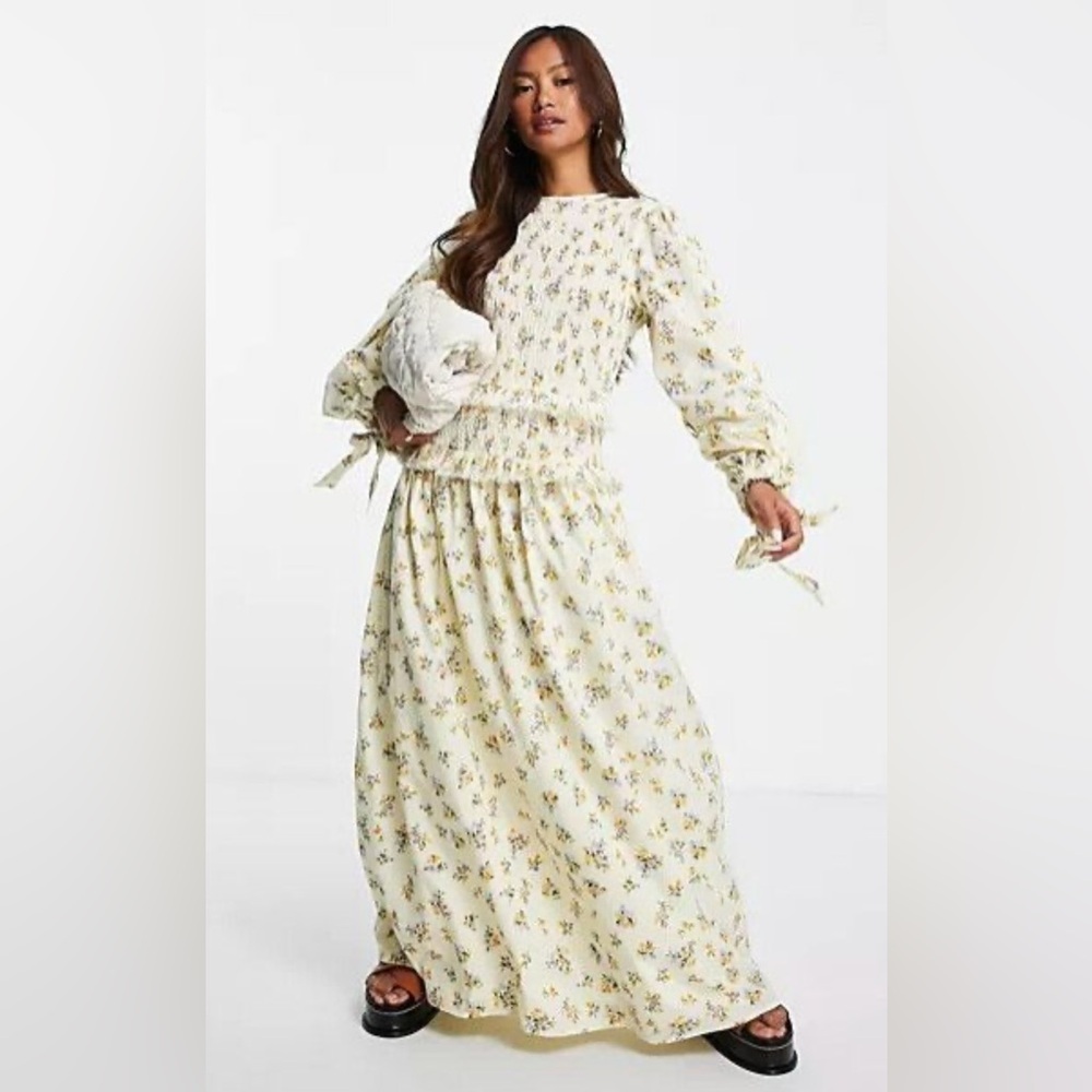 ASOS Cream Maxi Dress with Yellow Floral Print
